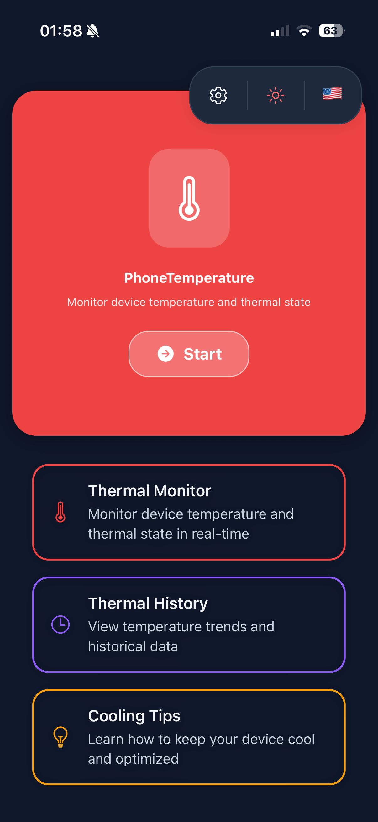 PhoneTemperature Thermal Monitor Screen