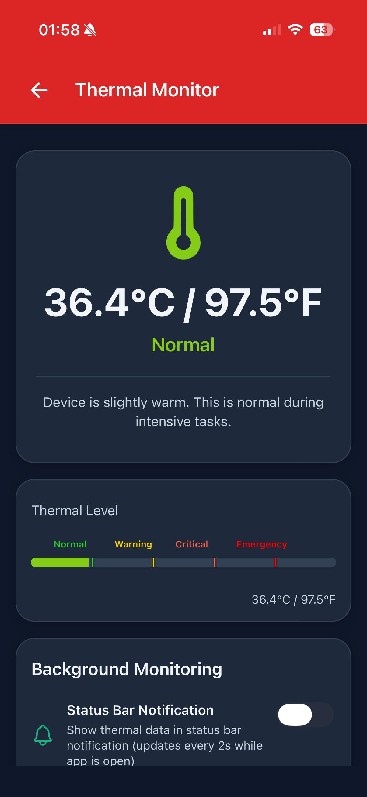 PhoneTemperature Language Selection Screen